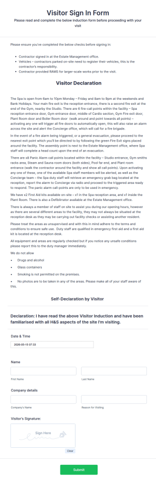 Visitor Sign In Form Template