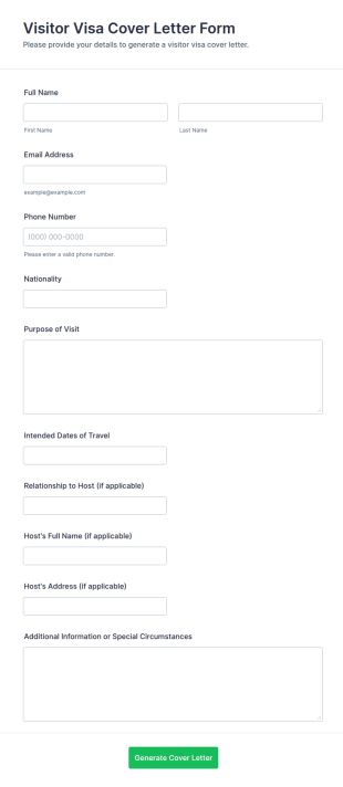 Visitor Visa Cover Letter Form Template