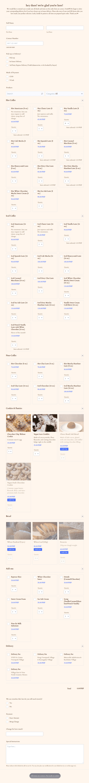 Vista Coffeeteria Order Form Final ♥
