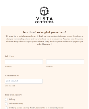 Vista Coffeeteria Order Form Final ♥ Form Template