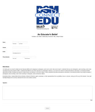 Visual And Performing Arts Development Signup Form Template