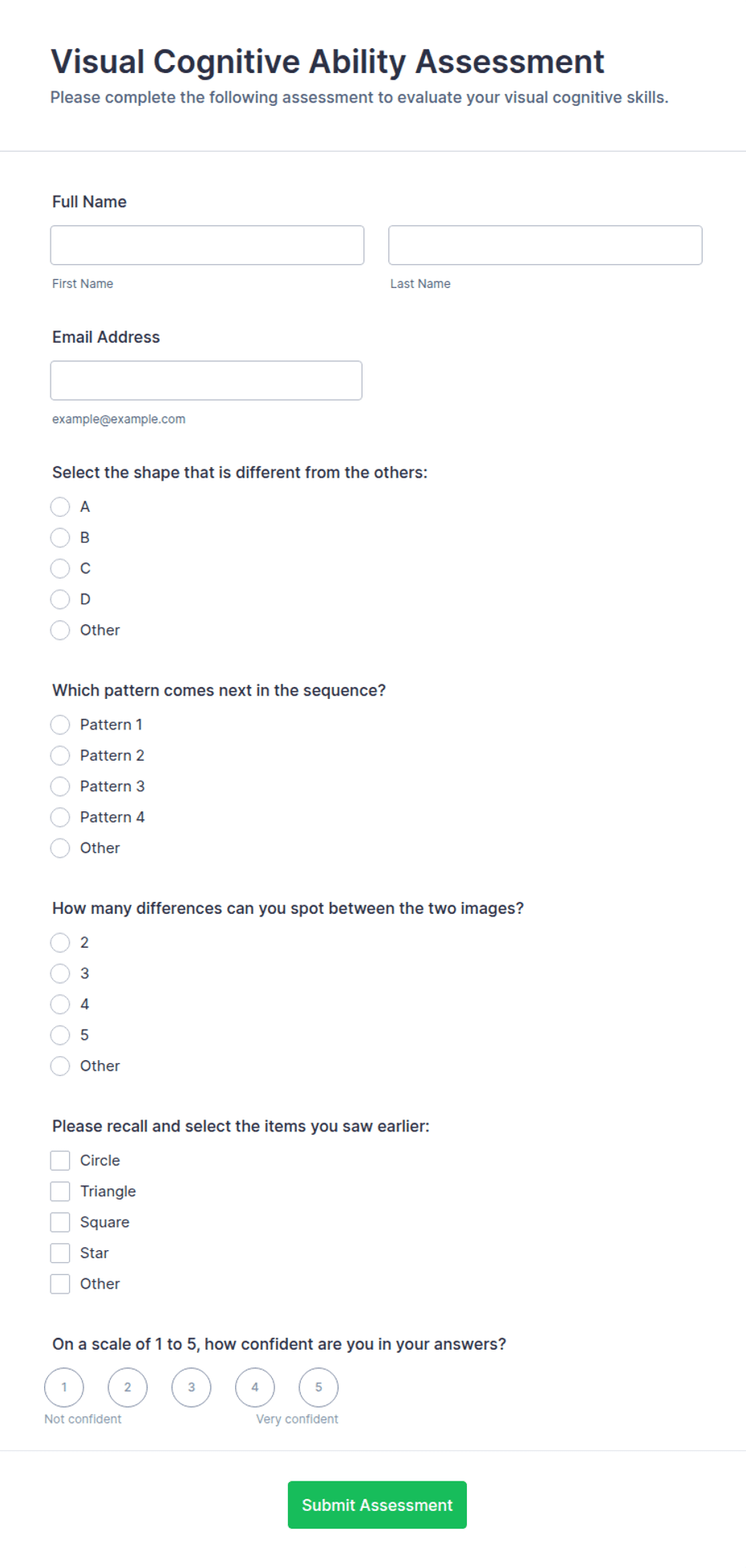 Visual Cognitive Ability Assessment Form Template | Jotform