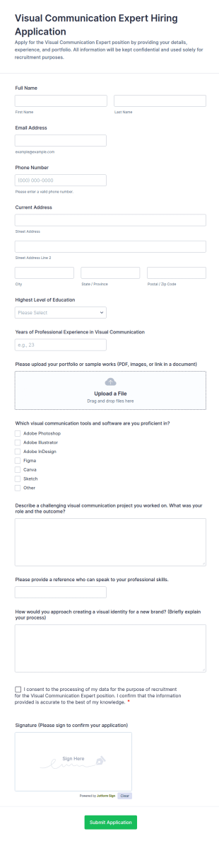Visual Communication Expert Hiring Application Form Template