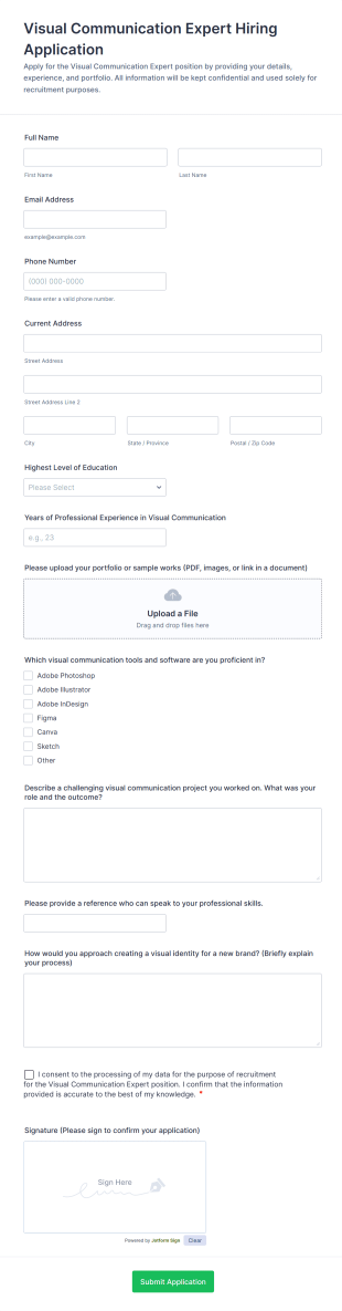 Visual Communication Expert Hiring Application Form Template