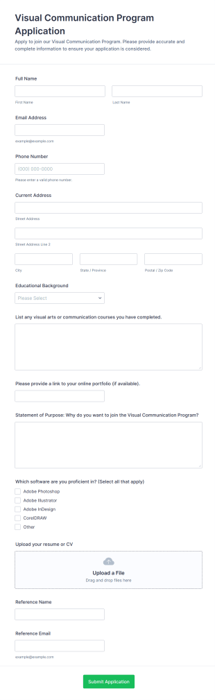 Visual Communication Program Application Form Template