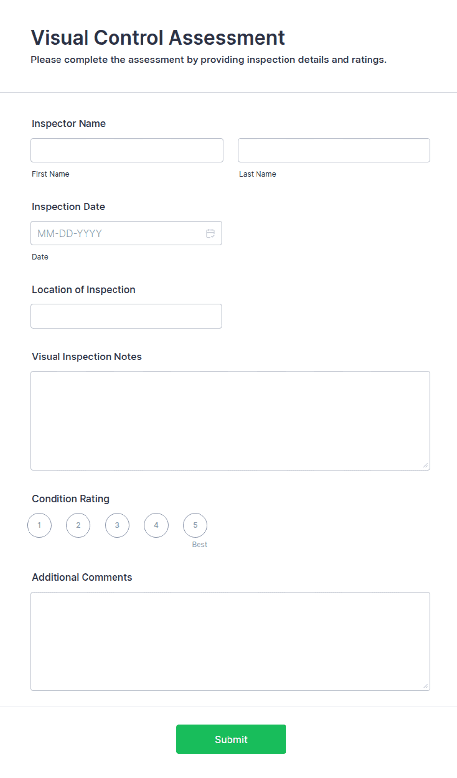Visual Control Assessment Form Template | Jotform