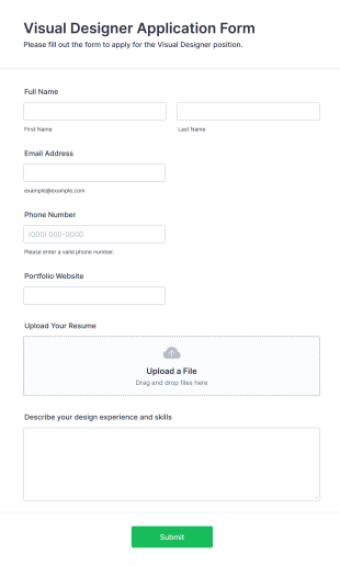 Visual Designer Application Form Form Template