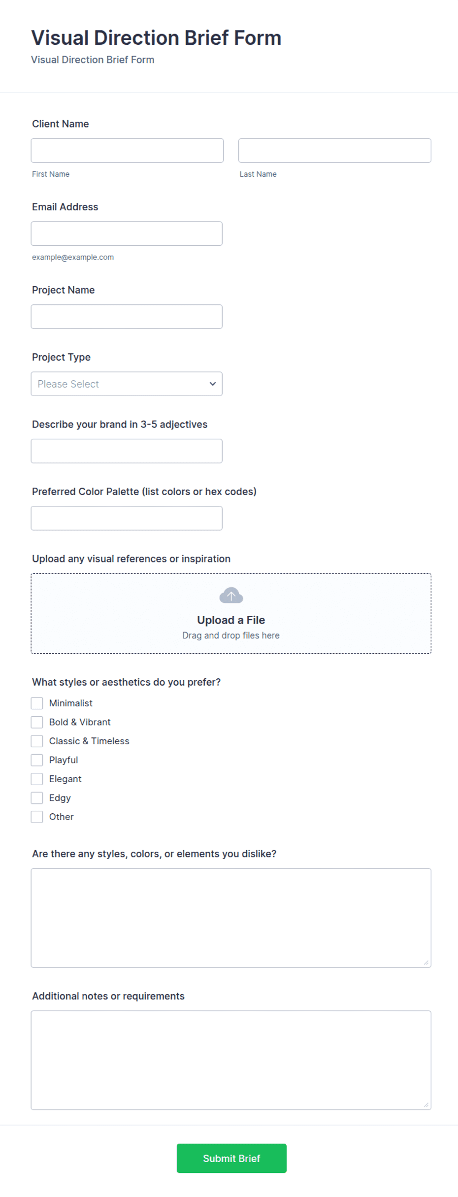 Visual Direction Brief Form Template | Jotform