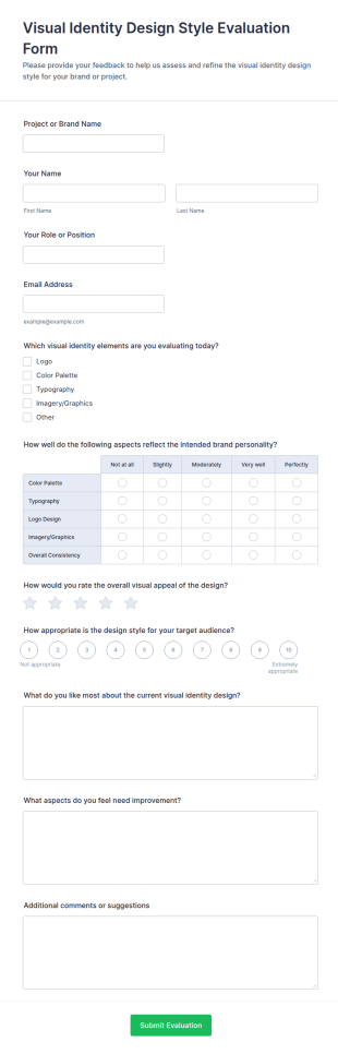 Visual Identity Design Style Evaluation Form Template