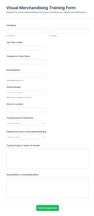 Visual Merchandising Training Registration Form Template