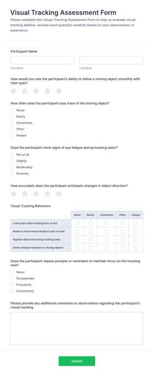 Visual Tracking Assessment Questionnaire Form Template