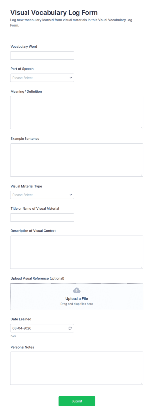 Visual Vocabulary Log Form Template
