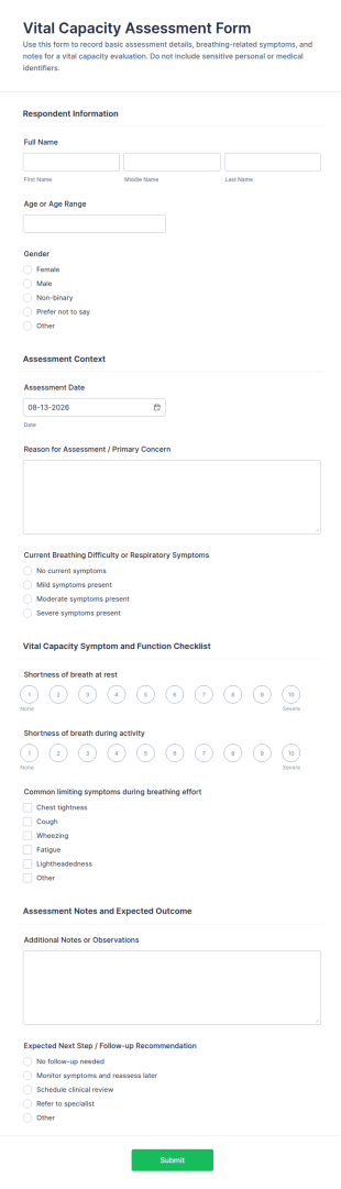 Vital Capacity Assessment Form Template