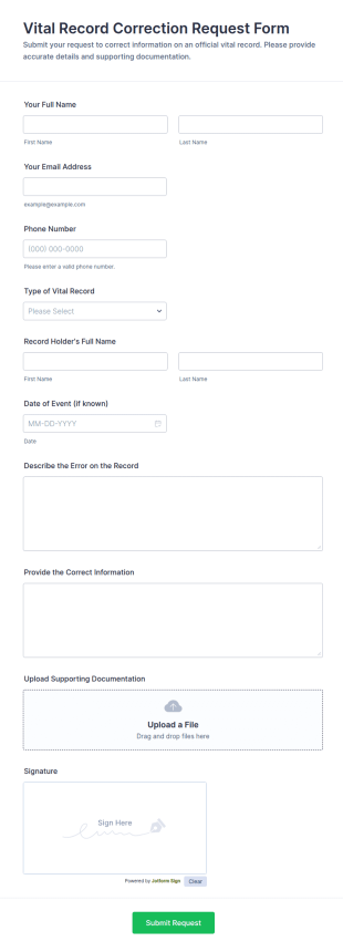 Vital Record Correction Request Form Template