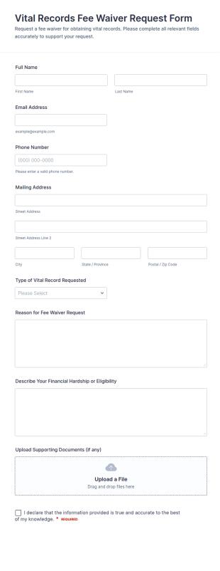 Vital Records Fee Waiver Request Form Template