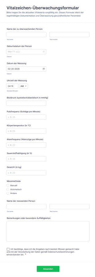 Vitalzeichen Überwachungsformular
