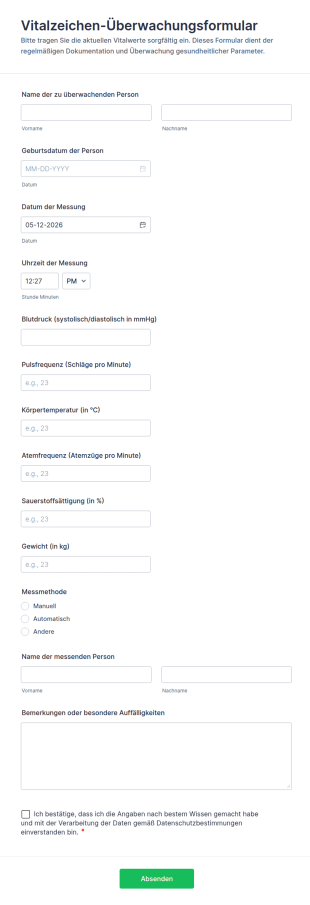 Vitalzeichen Überwachungsformular