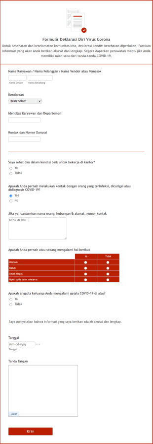 VIVA TOYOTA Formulir Deklarasi Diri Virus Corona