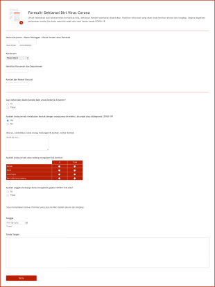 VIVA TOYOTA Formulir Deklarasi Diri Virus Corona Form Template