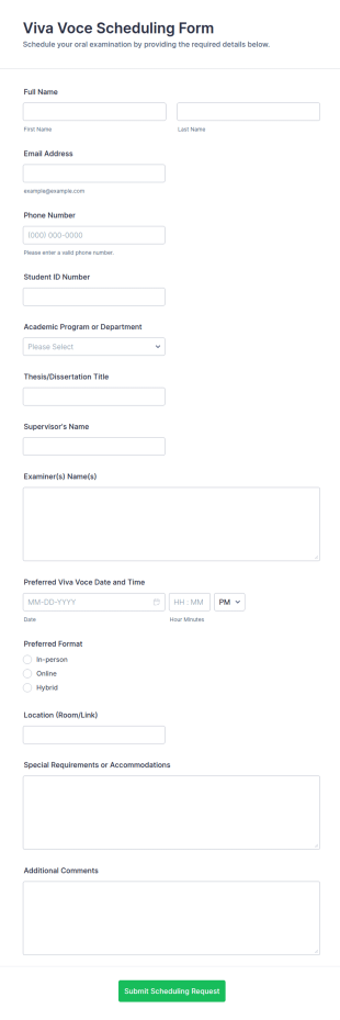 Viva Voce Scheduling Form Template