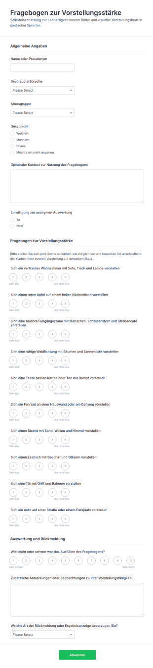 Vividness Of Visual Imaginary Questionnaire Umfrage