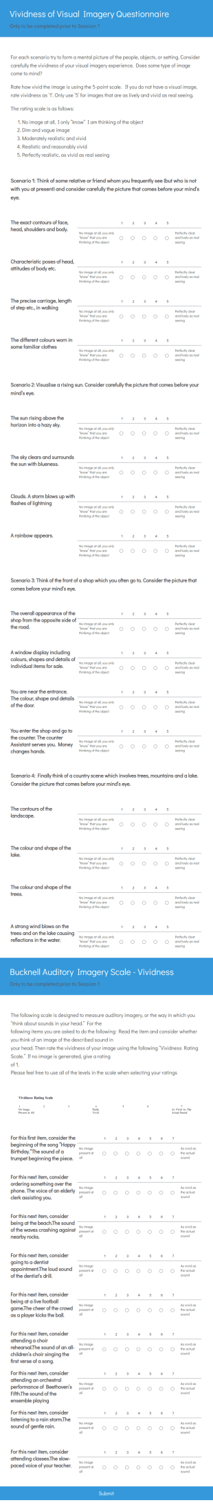 Vividness Of Visual Imaginary Questionnaire (VVIQ) Form Template