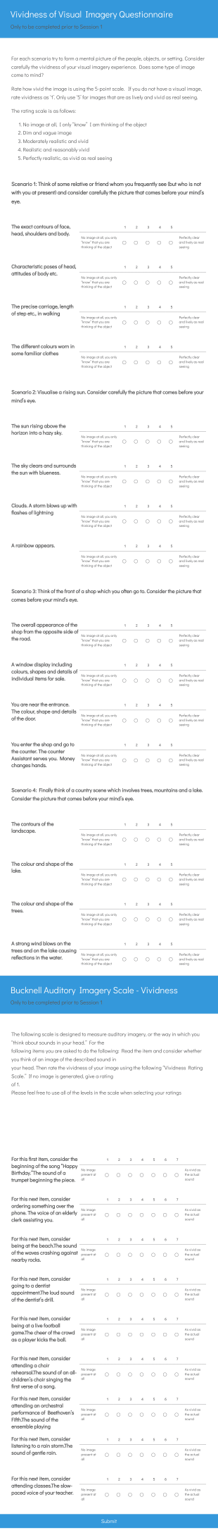 Vividness Of Visual Imaginary Questionnaire (VVIQ) Form Template