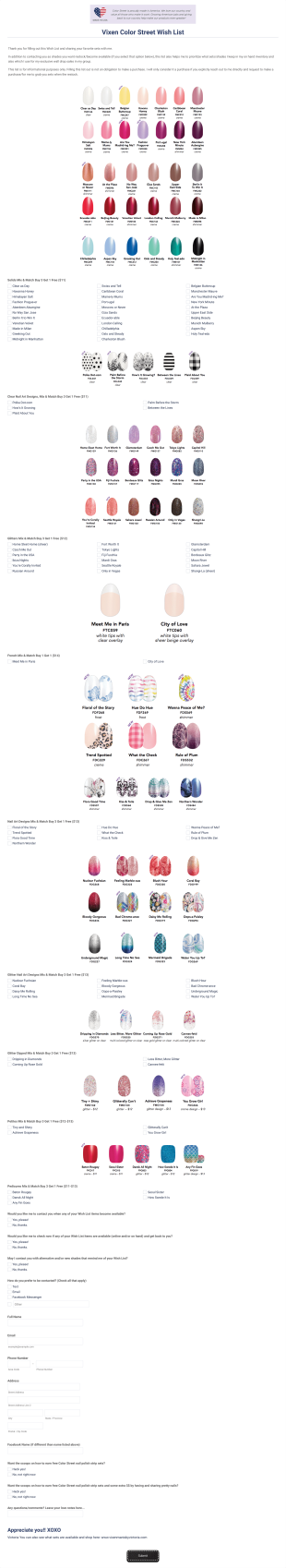Vixen Manis By Victoria Color Street Wish List Form Template