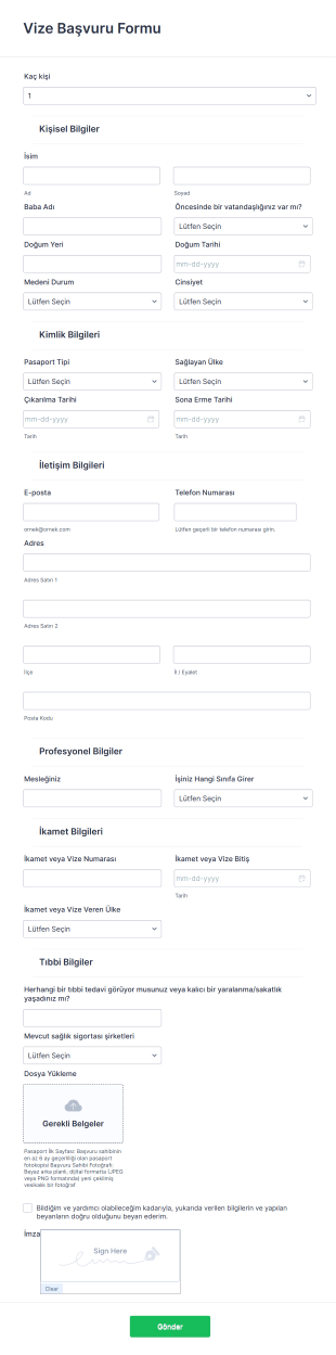 Vize Başvuru Form Şablonu