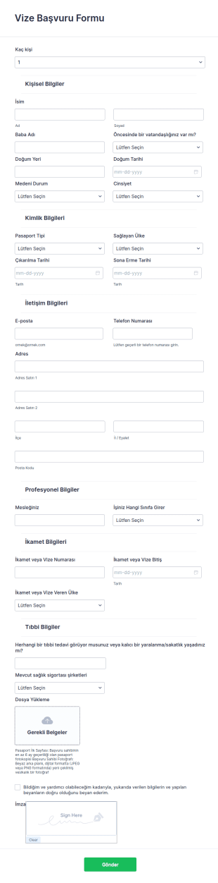 Vize Başvuru Form Şablonu