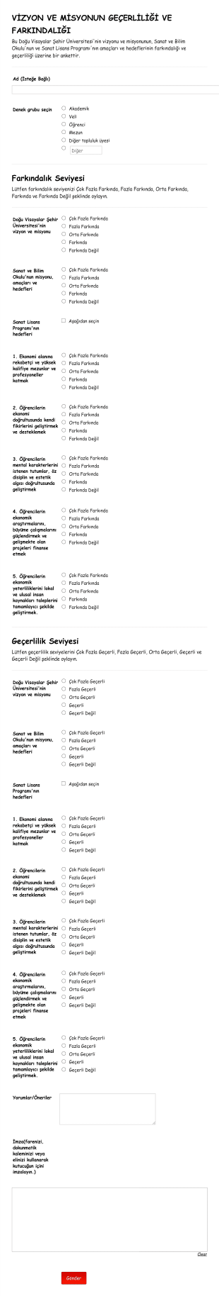 Vizyon Ve Misyonun Gecerliligi Ve Farkindaligi Form Template