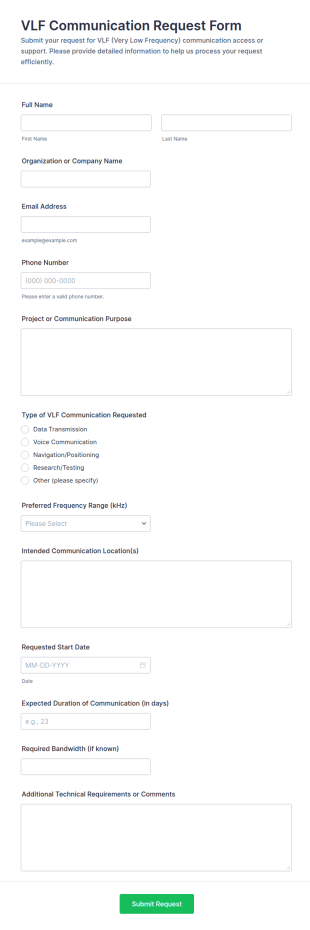 VLF Communication Request Form Template