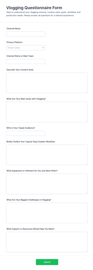 Vlogging Questionnaire Form Template