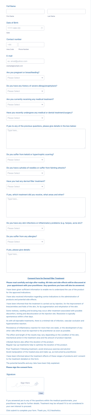 Dermal Filler Treatment Medical Consent Form Template