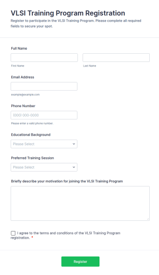 VLSI Training Program Registration Form Template