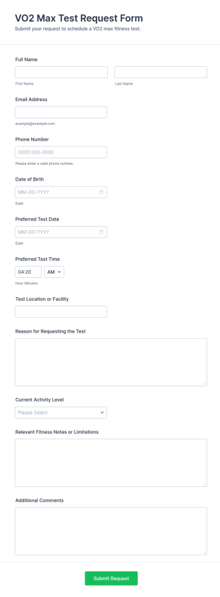 VO2 Max Test Request Form Template