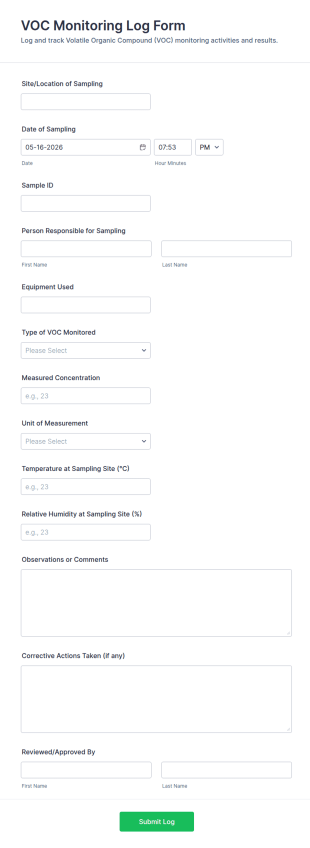 VOC Monitoring Log Form Template