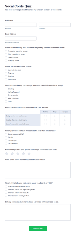Vocal Cords Quiz Form Template