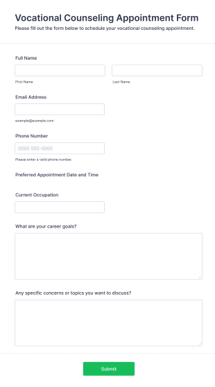 Vocational Counseling Appointment Form Template
