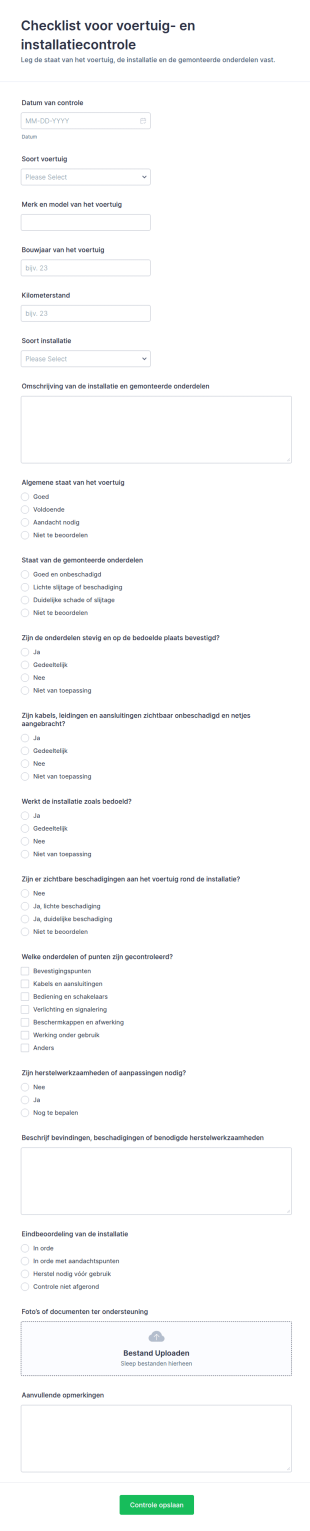 Voertuiginstallatie Inspectieformulier