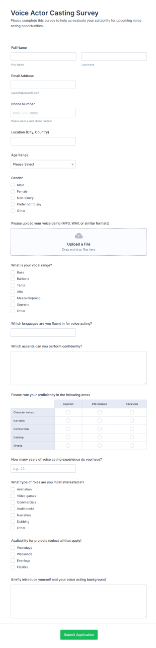 Voice Actor Casting Survey Form Template