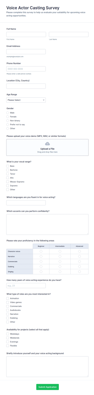 Voice Actor Casting Survey Form Template