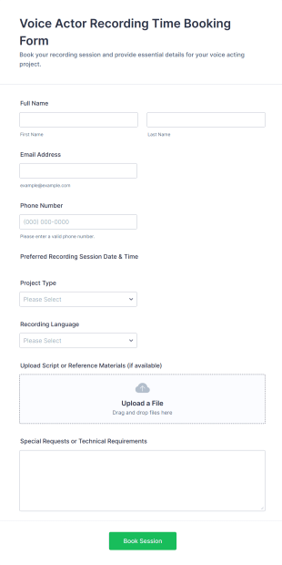 Voice Actor Recording Time Booking Form Template