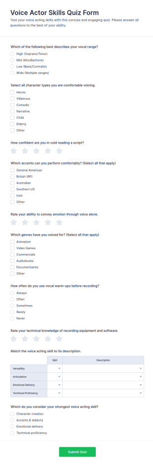 Voice Actor Skills Quiz Form Template