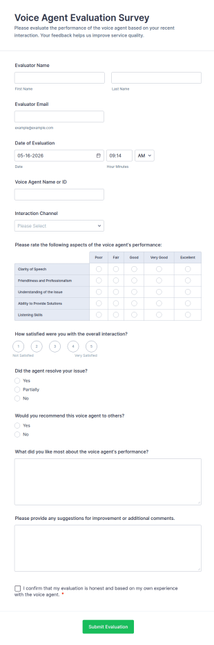 Voice Agent Evaluation Survey Form Template