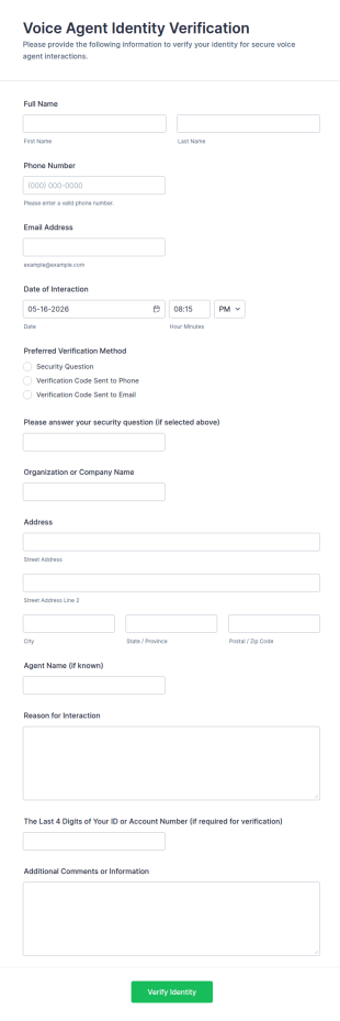Voice Agent Identity Verification Form Template