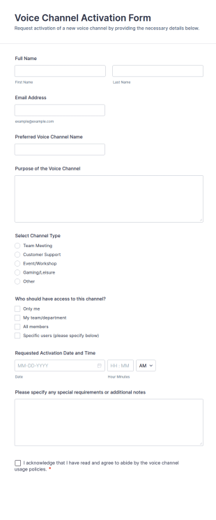Voice Channel Activation Form Template