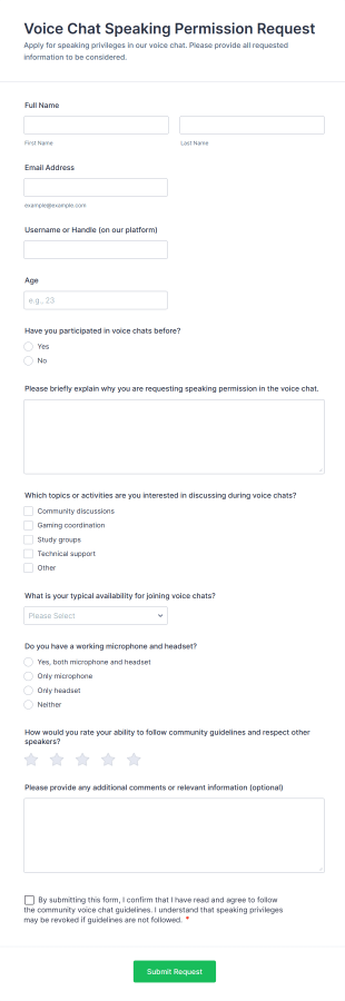Voice Chat Speaking Permission Request Form Template