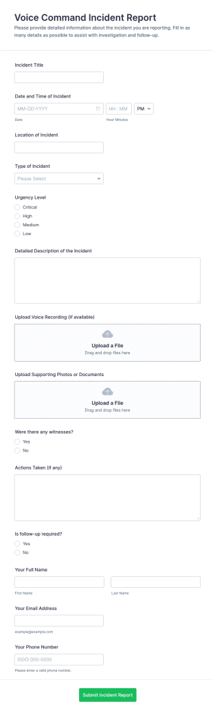 Voice Command Incident Report Form Template