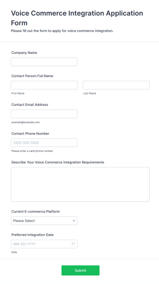 Voice Commerce Integration Application Form Form Template